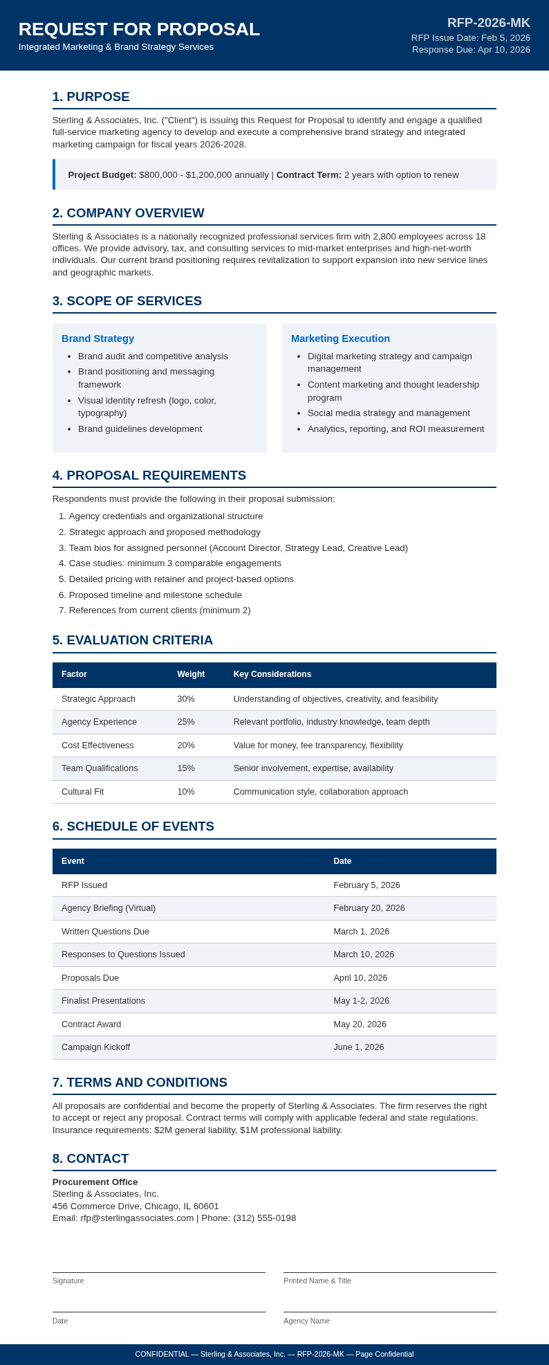 Corporate Standard Request for Proposal